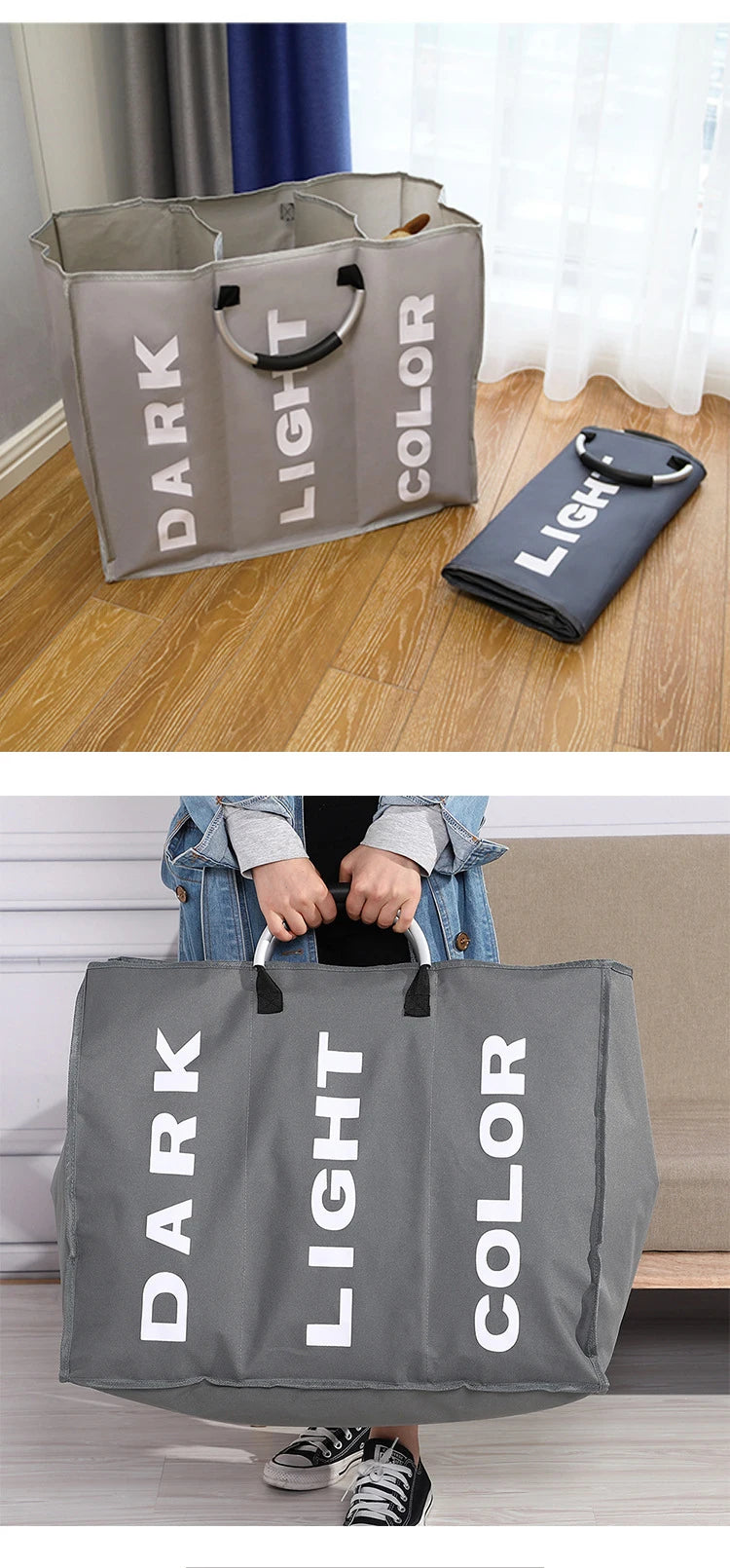 1pc 3 Grids Foldable Laundry Basket Bag Dirty Clothes Laundry Hamper Waterproof Oxford Durable Fabric Dirty Storage Basket