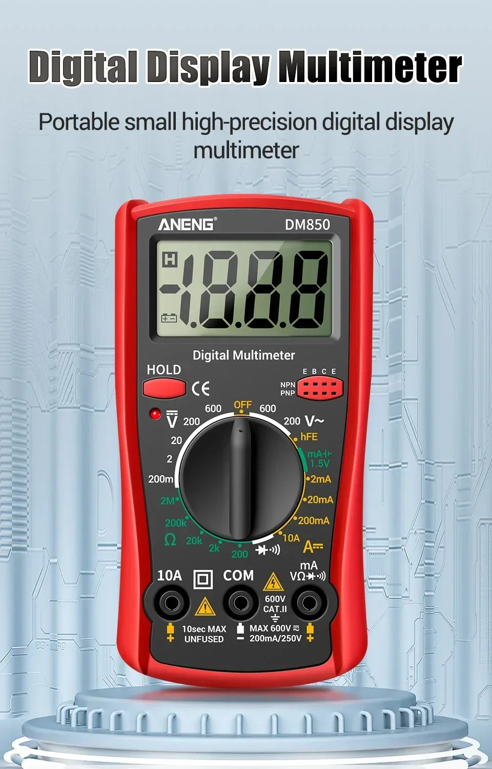 Smart Digital Multimeter Automatic 1999 Count AC/DC Current Voltage Handheld ANENG DM850 Buzzer Resistance Diode Electrician Tes