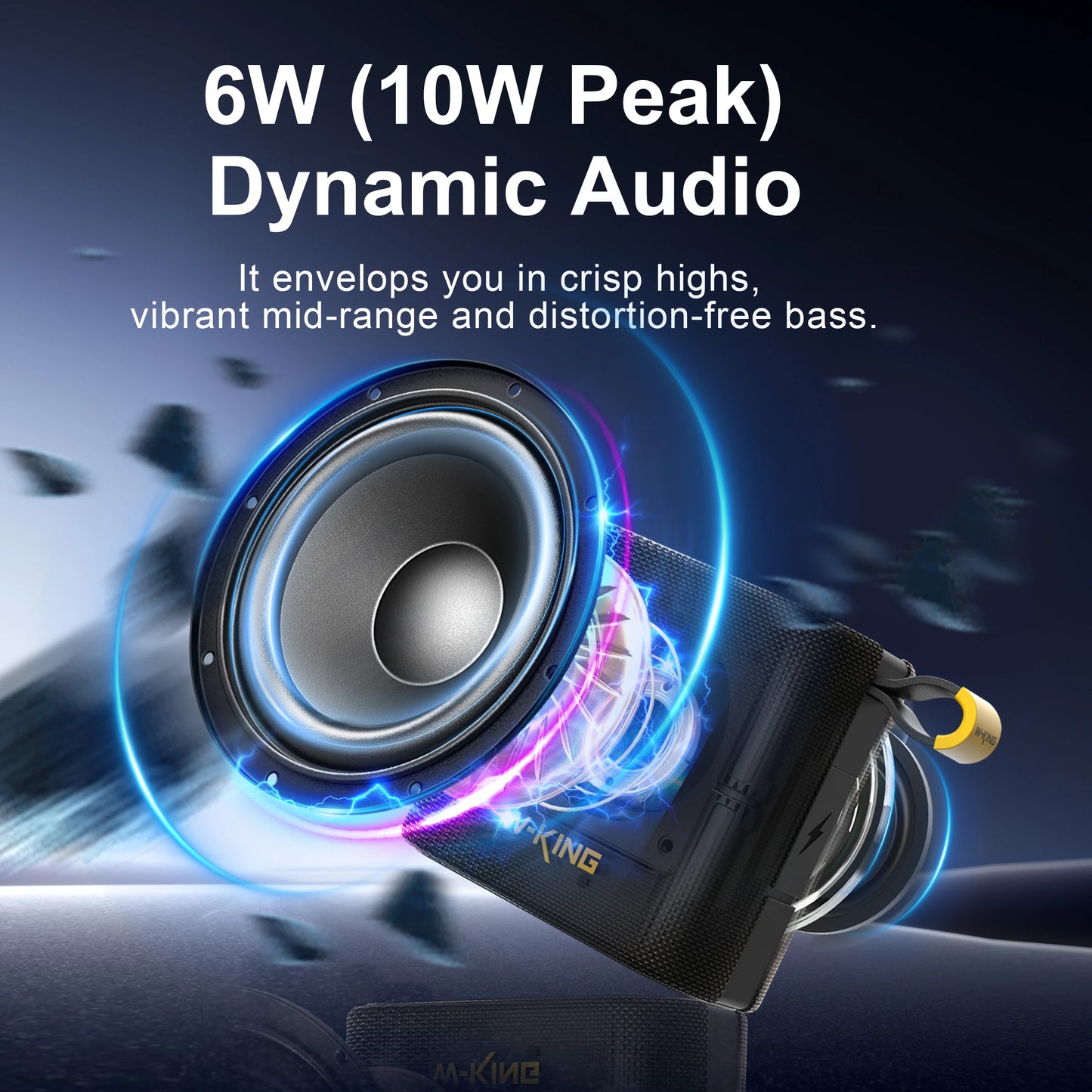 W-KING Blue Mini Bluetooth Speaker, 6W Bass, IPX7 Waterproof, 10H Playtime, TWS, FM, TF/AUX, Shower & Bike Use BT5.3 Speaker