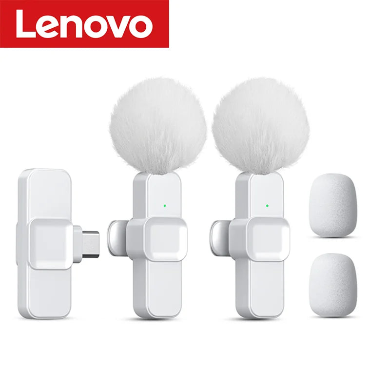Lenovo Pink Wireless Lavalier Microphone for iPhone Android PC Live Gaming Phone Portable Audio Video Recording Vlog Microphone
