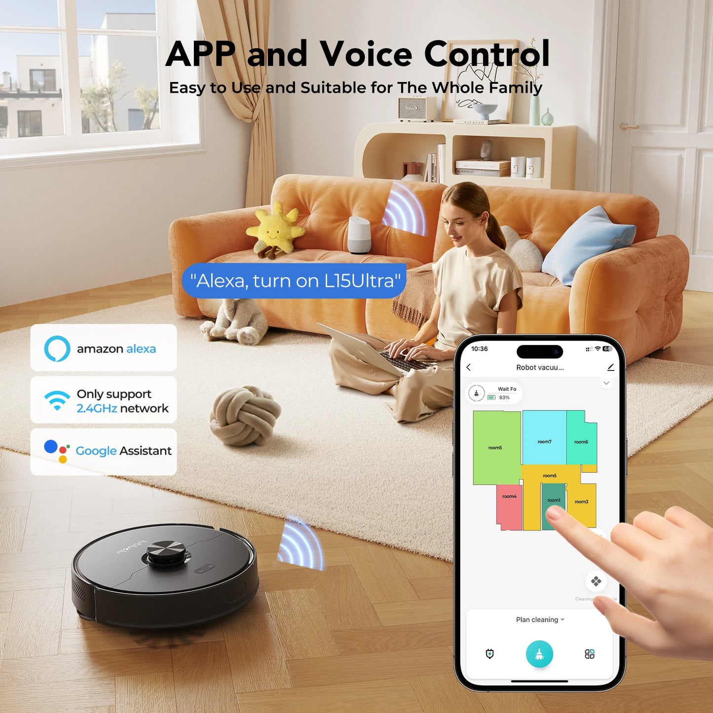 Lubluelu L15 Ultra  Robot Vacuum Mop Combo 5500Pa Robot Vacuum Auto-Charging  5 Maps 24 No-go Zones 3 In 1 Robot Vacuum Cleaner