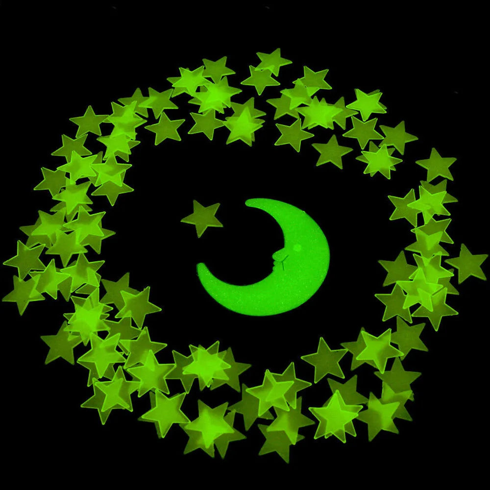 100 Wall Glow In The Dark Stars Stickers Baby Kids Nursery Bed Room Ceiling Cute