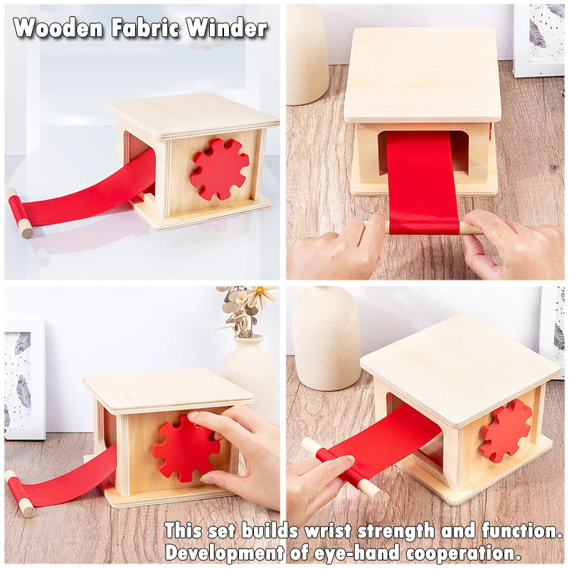 Kindergarten Montessori Wooden Toys Winder Object Permanence Box Coin Box Drawer Game Textile Drum Teaching Aids Sensory Toys