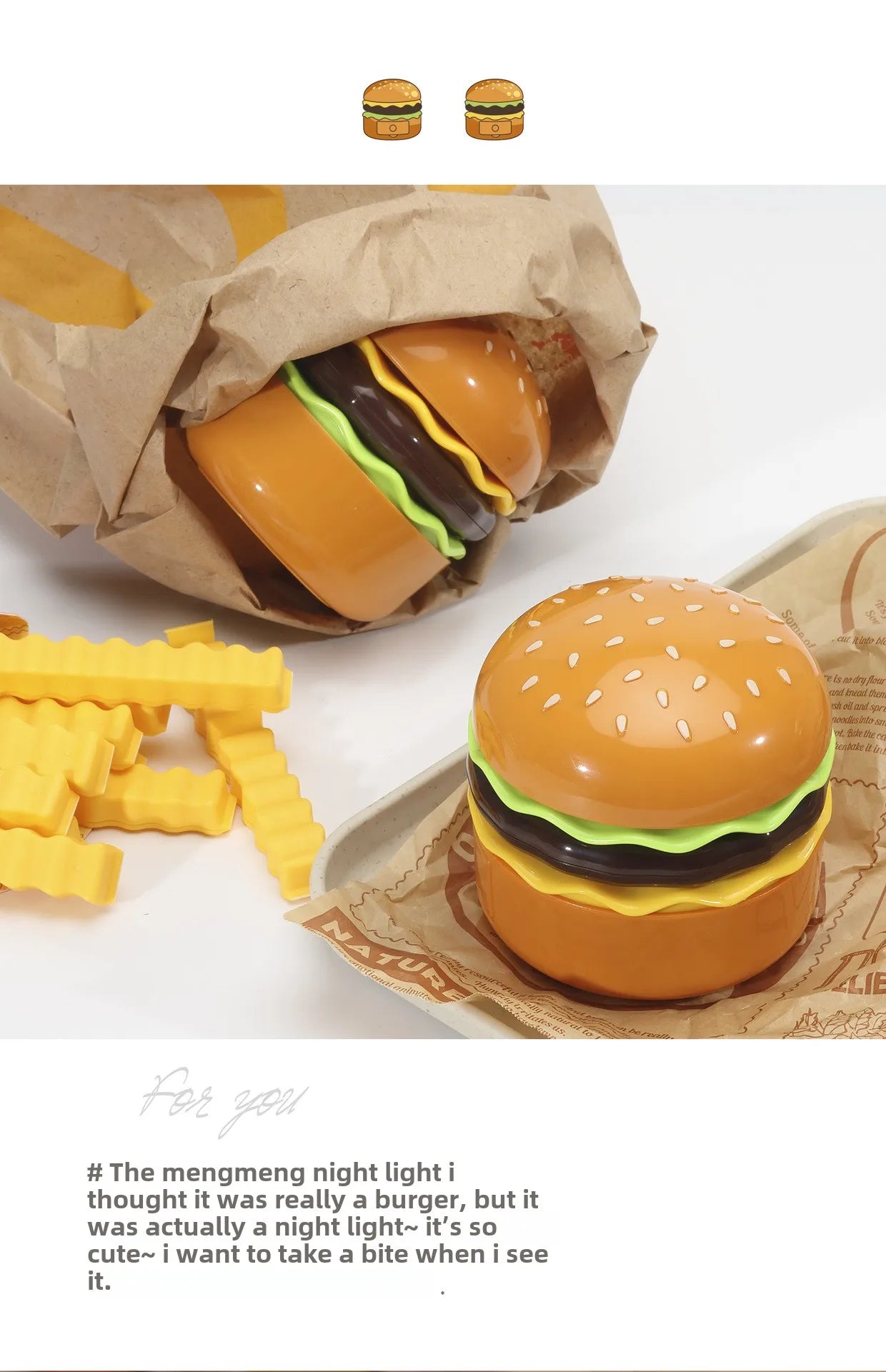 Original Practical Reading Burger Night Light LED Charging Bedside Sleep Light Learning Pencil Sharpener Can Be Stored Desk Lamp