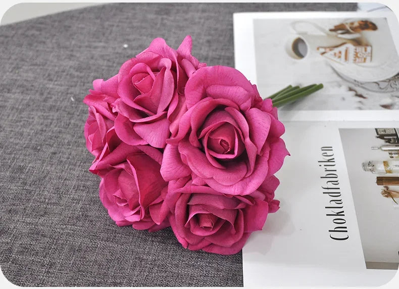 5 Head Curled Rose Bouquet with Artificial Moisture Sensation High-end Silk Flower Home Decoration Wedding Decoration