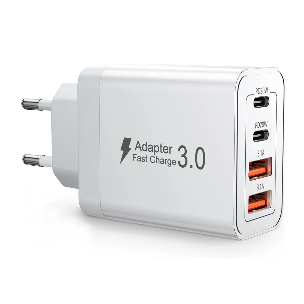 EU/UK/US/AU Wall Plug Multi-Port USB-C/USB-A Mobile Phone Charger, 40W Dual PD Fast Charging Block Adapter for iPhone, Xiaomi