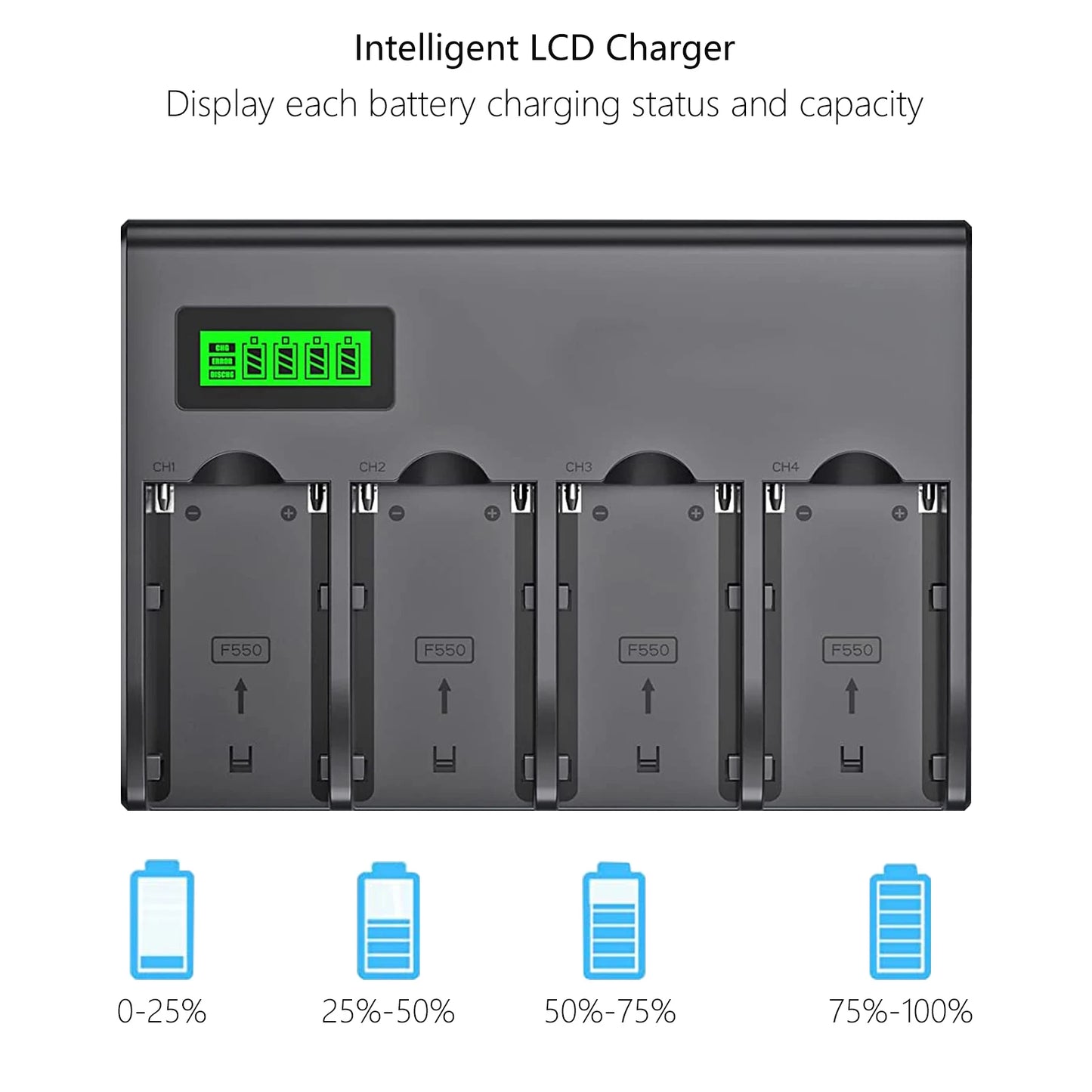 NP F960 NPF970 NP-F970 4-Channel Digital Camera Battery Charger w LCD Display for Sony NP-F550 F750 F950