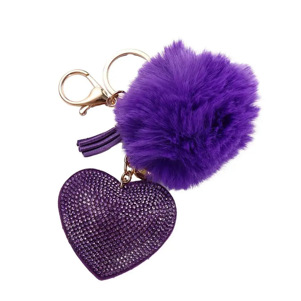 Fashion for Women's Bags Girls Ornaments Packaging Decoration Pompom Keychains Rhinestone Heart Bag Pendant Rhinestone Keyrings
