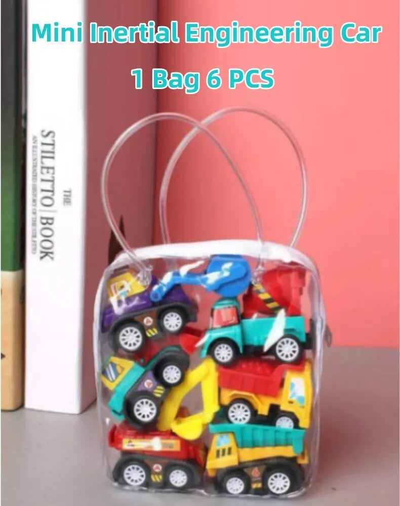 6/12Pcs Mini Inertial Pull Back Engineering Car Set Cartoon Toys Birthday Gift