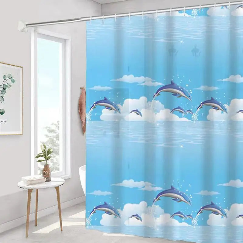 1pc Printed Shower Curtain,180*180cm* 70*70.8inch Bathroom Non Perforated Polyester/PEVA Partition Door Curtain,Hanging Curtain