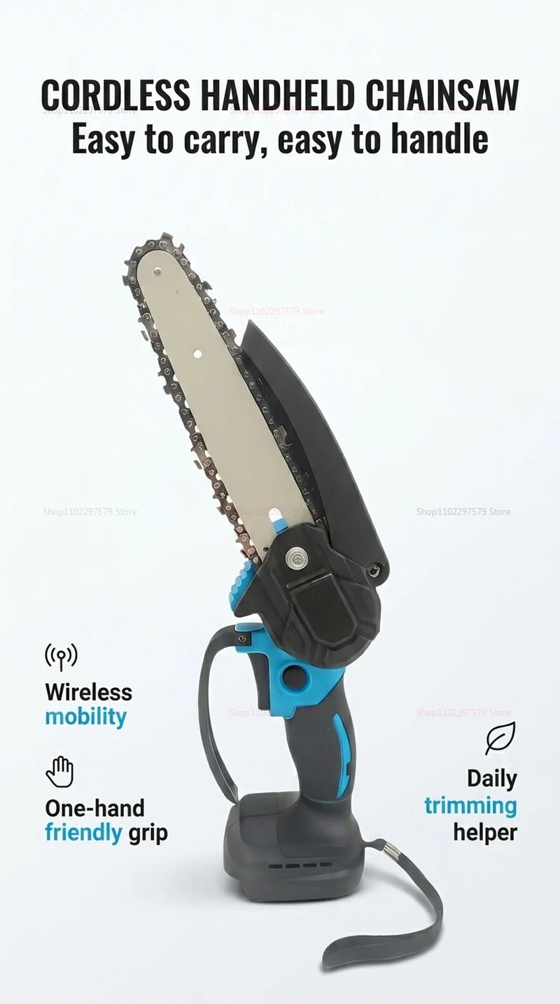 6Inch Cordless Electric Chainsaw Rechargeable No Battery Lightweight Power Tool for Woodcutting Gardening Makita 18V Compatible