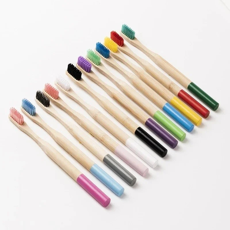 Bamboo Toothbrush,10Pcs Biodegradable Toothbrush with Medium Hard Bristles,Rounded and Comfortable Handle Toothbrush