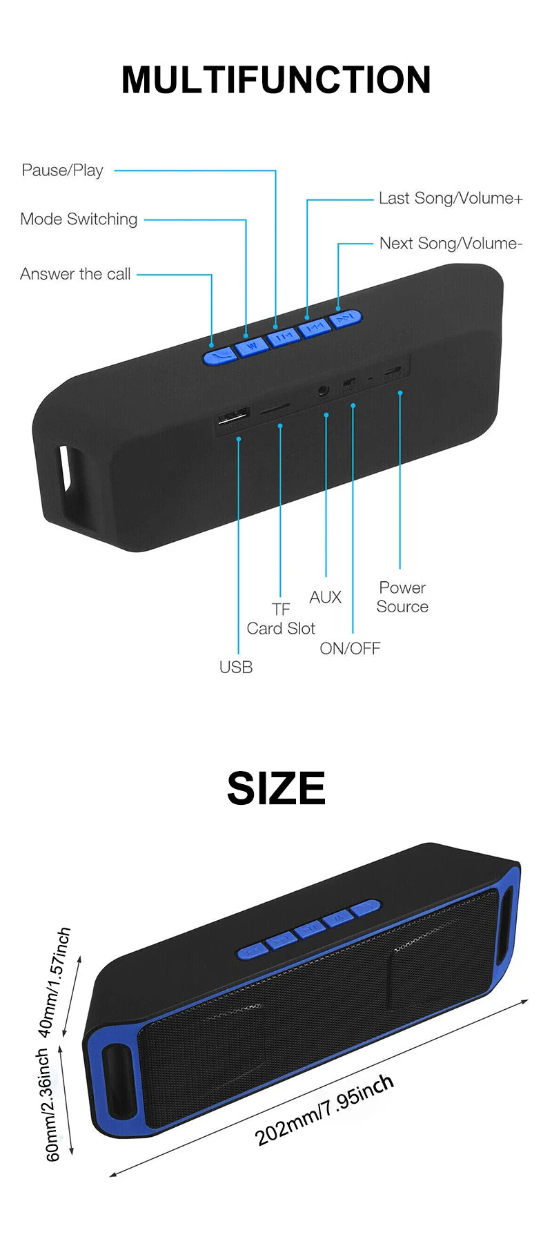 Portable Bluetooth Speaker Wireless Mini Speaker Subwoofer Speaker Smart Speaker TF USB Built-in Mic Dual Bass