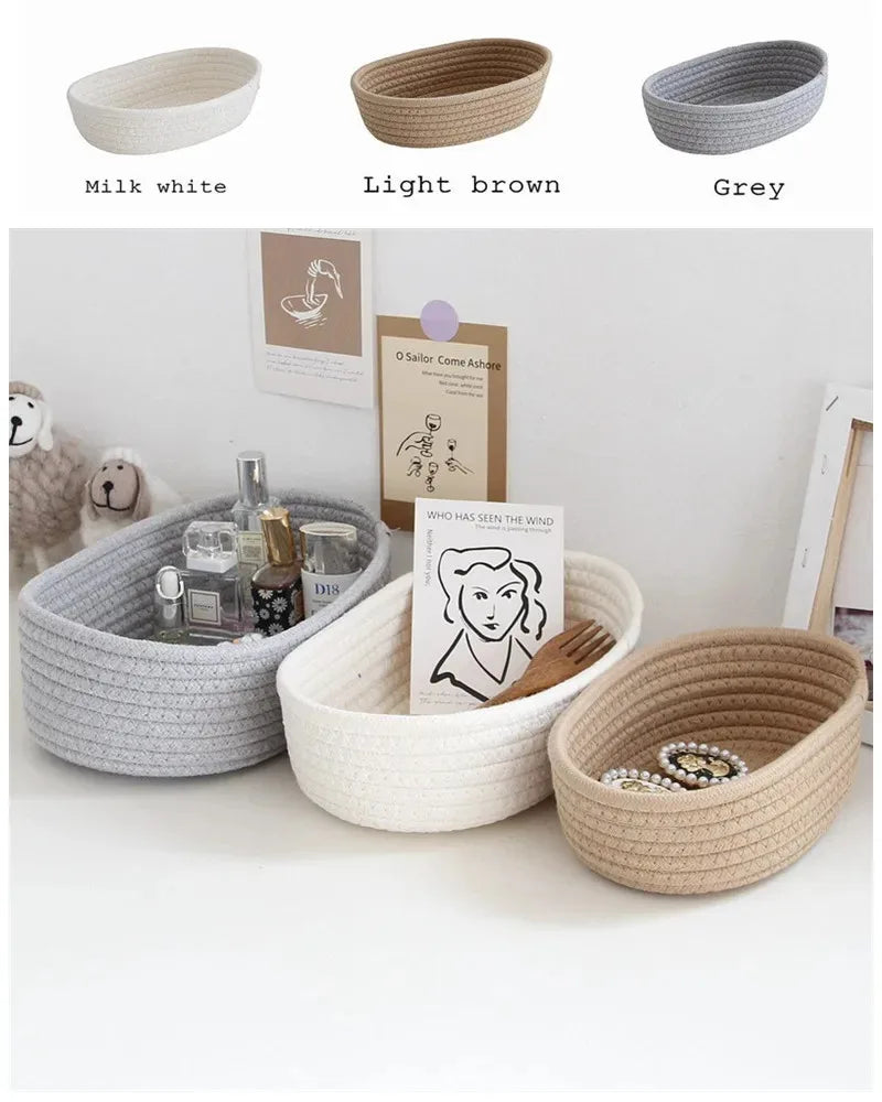 Nordic Cotton Rope Woven Storage Baskets Organize Boxs Desktop Sundries Organize Basket Sundries Key Cosmetics Storage Box