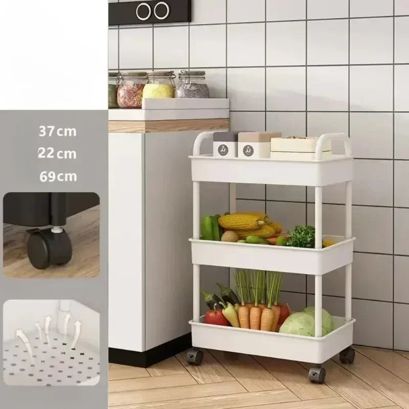 Household Multi-layer Small CartStorage Rack with Wheels To Floor Kitchen Bedroom Bathroom