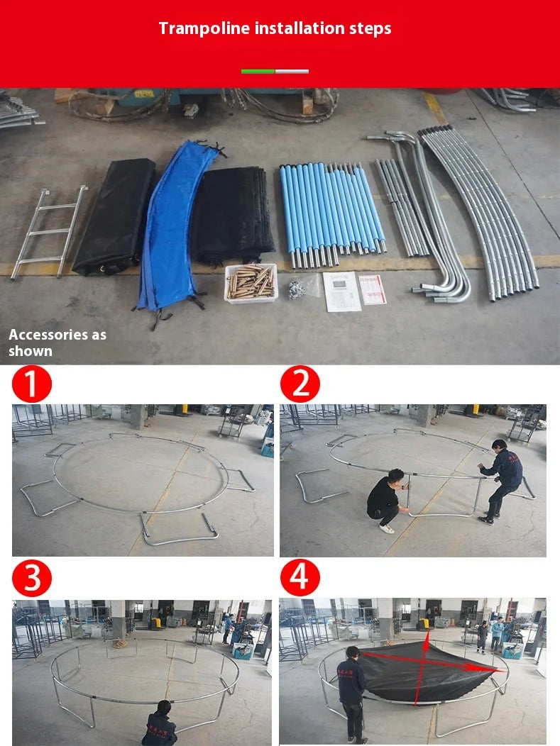 Outdoor Large Folding Trampoline with Safety Net Adult Coil Spring Bed Commercial Children Trampoline