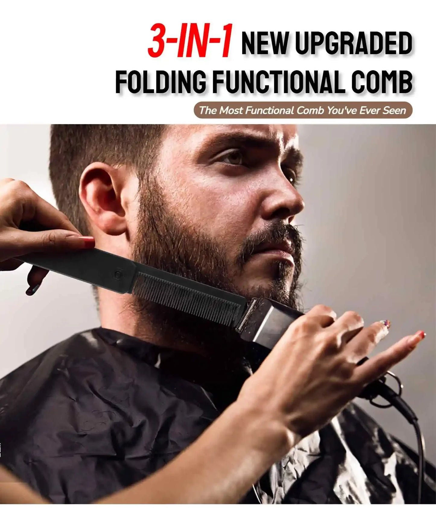 Professional 3 in 1 Pocket Folding Combs Wide Tooth Oil Head Comb Beard Combing Barber Hair Clipper Comb Salon Hair Styling Tool