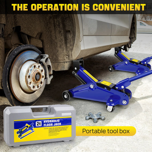 DayPlus Hydraulic Trolley Floor Jack 2 Ton Portable Heavy Duty Car Lift with Carry Case Steel handle Profile Tyre Repair Tools