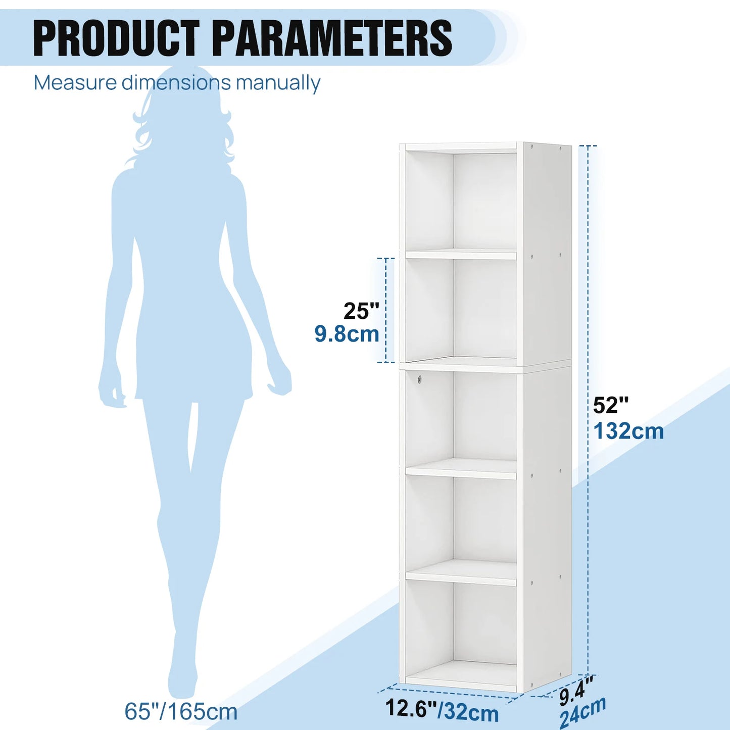 Cube Bookcase, 5 Tier Storage Cabinet, Wooden Display Shelf, Floor Standing Cabinet, Office, Living Room, Bedroom Furniture