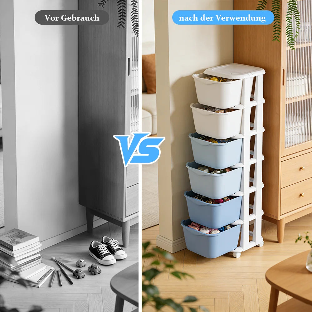 6/5 Tier Drawer Storage Cabinet Stackable Dustproof Storage Organizer with Wheels Floor-standing Storage Box Office Supplies