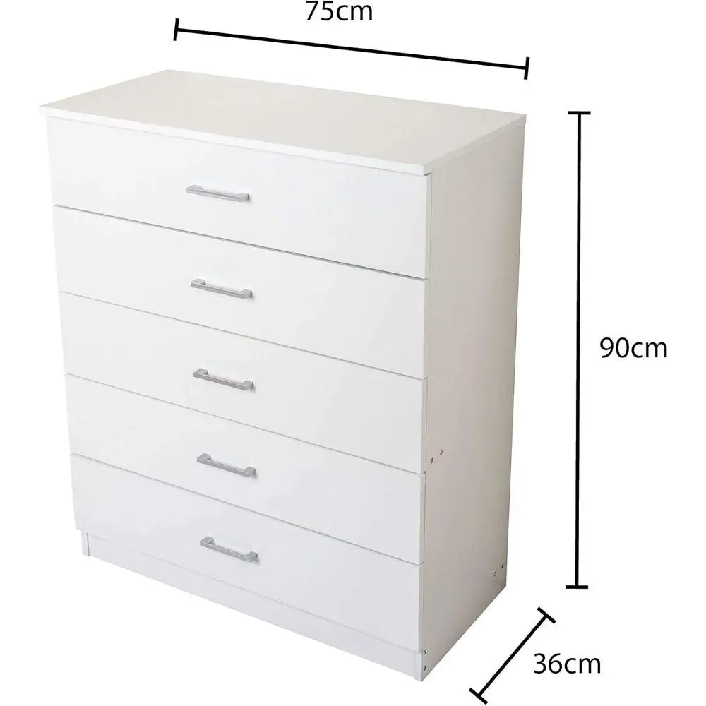 5-Drawer White Bedroom Chest with Anti-Bow Support and Clothes Organizer