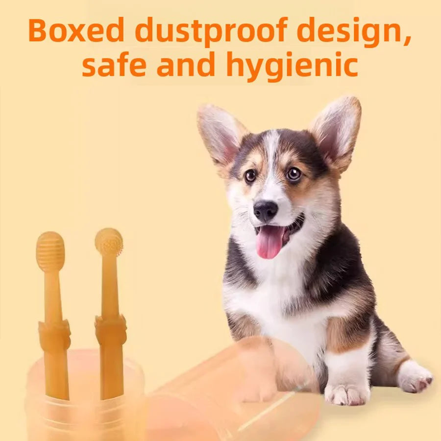 PETCLEAR 2pcs Silicone Pet Toothbrush Soft Dog Cat Oral Care Tongue Scraper Massage Multi-Angle Cleaning Brush for Pets