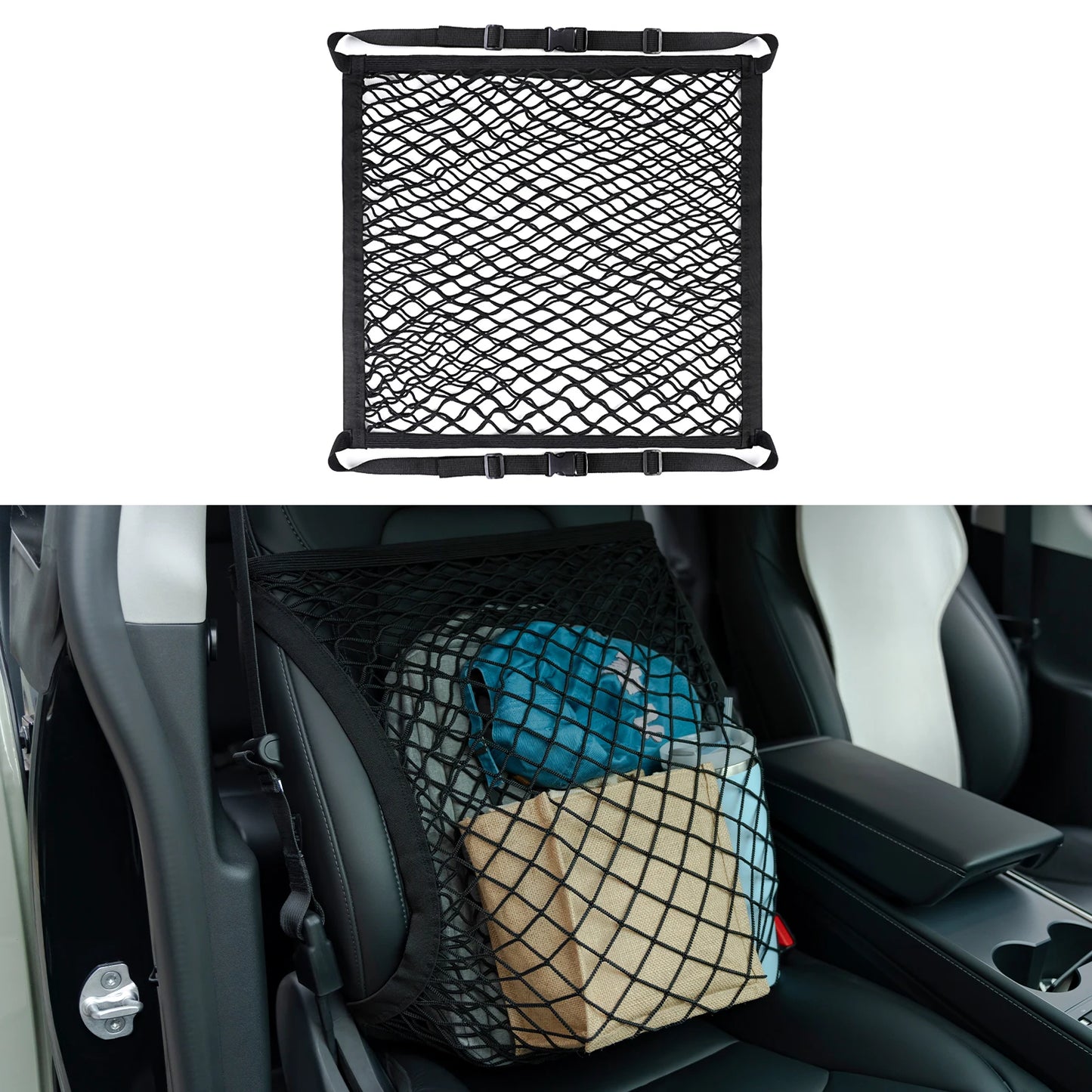 Car Seat Net  Elastic Double Layer Storage Mesh Net Fit for Front Seat  Handbag Holder with Adjustable Shoulder Strap 19.68×15.7