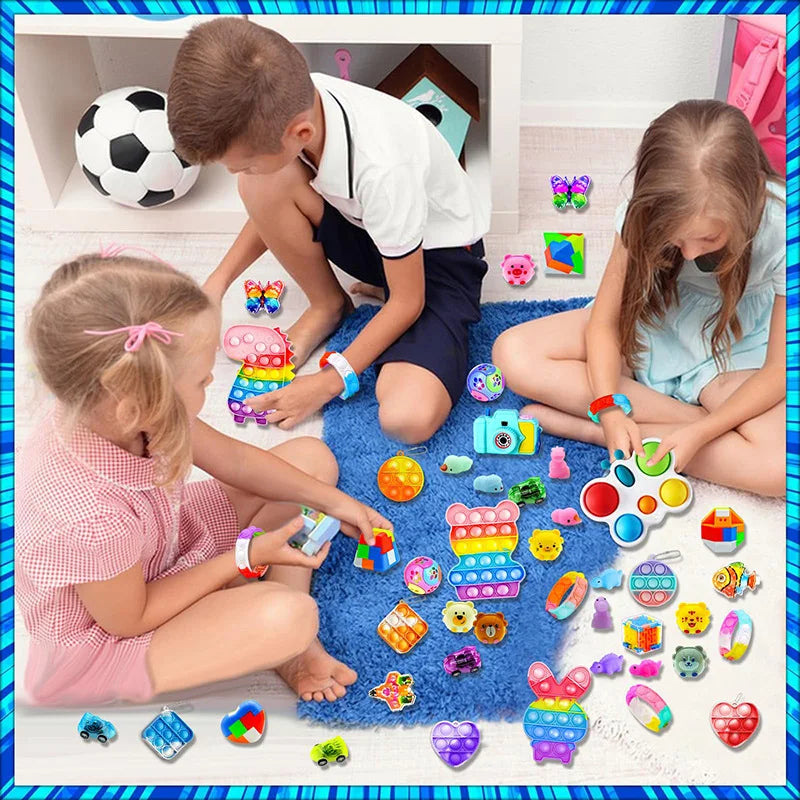 120/206Pcs Kids Birthday Pinata Toys Snap Bracelets Push Bubble Fidget Toys Carnival Prize Pinata Filler Bulk Toys Kids Gifts