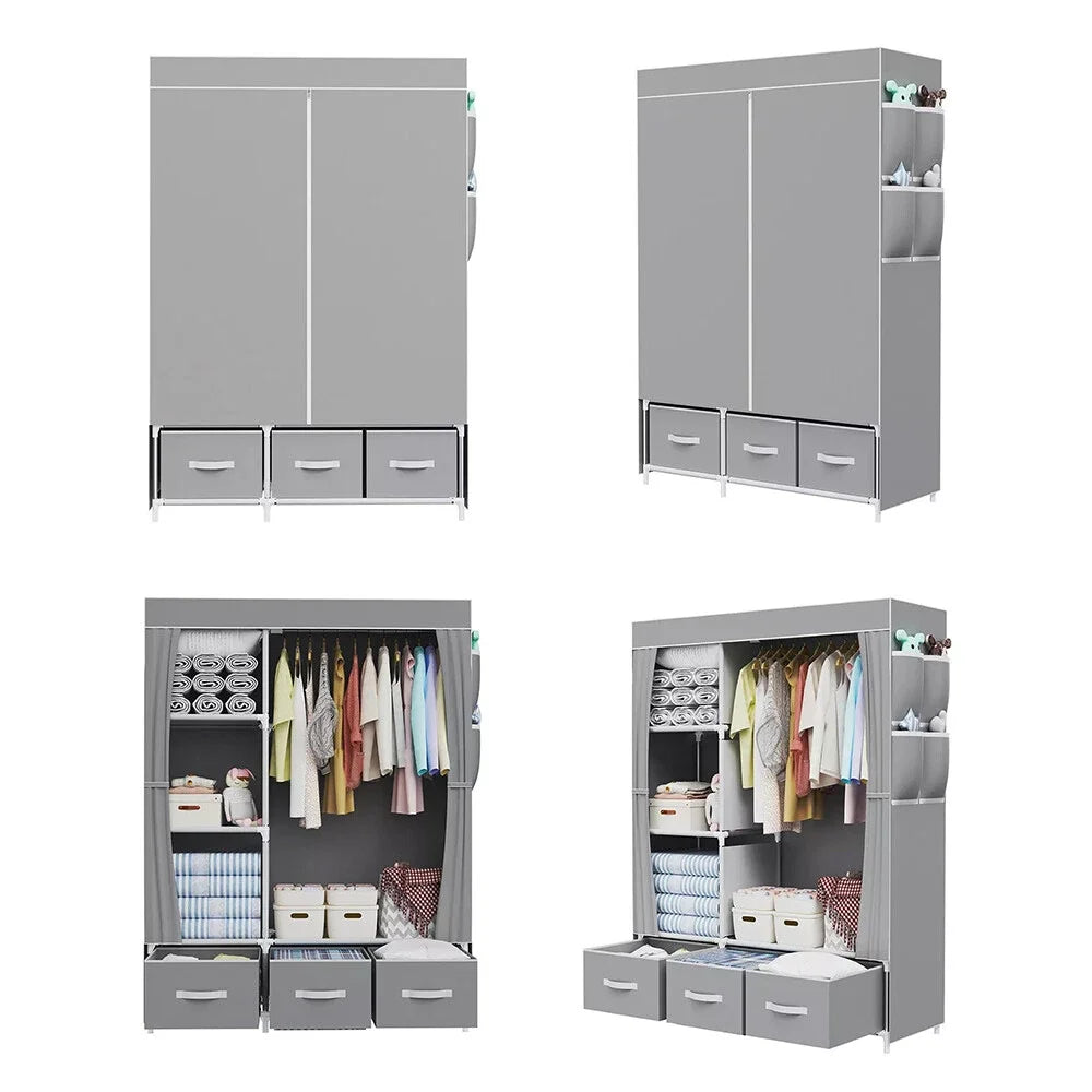 Canvas Wardrobe Clothes Closet Organizer Portable Storage Cupboard for Bedroom 105*45*163cm Fabric Closet