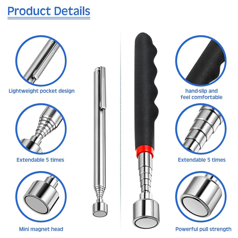 Telescopic Magnetic Iron Suction Rod with LED Light Metal Pick-up Tool DIY Strong Magnetic Metal Screw Suction Rod Pick-up Tools