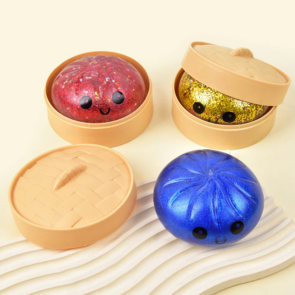 11 Styles Realistic Giant Dumpling Squeeze Toy With Bamboo Steamer Soft Dough Ball Decompression Fidget Toy Funny Creative Gift