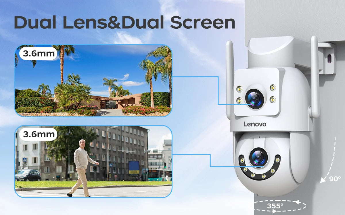 Lenovo Outdoor Security Camera 4K HD IP Camera  with Dual Lens PTZ Color Night Vision CCTV Video Surveillance Protection