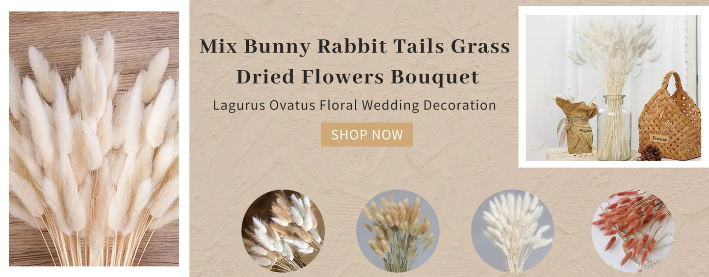 120pcs Fluffy Pampas Bunny Tail Grass Dried Artificial Flowers  Bouquet for Bathroom Wall Office Boho Home Wedding Decorations