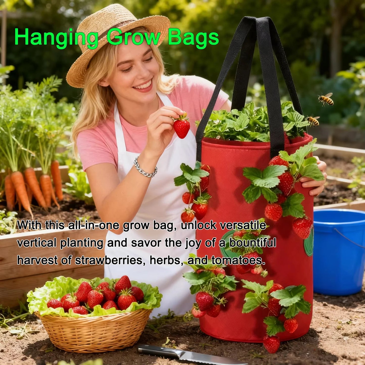 Hanging Grow Bags for Strawberries & Tomatoes Hanging Planting Grow Bag Vertical Multi-Pocket for Herbs & Flowers Garden Gift