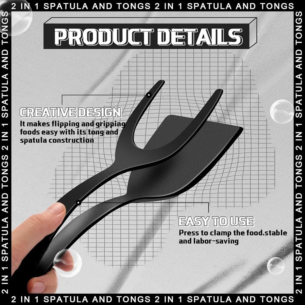 New 2 in 1 Grip Flip Spatula Tongs Egg Flipper Spatula Nylon Non Stick Coating Pancake Fish French Toast Omelet Making Tool
