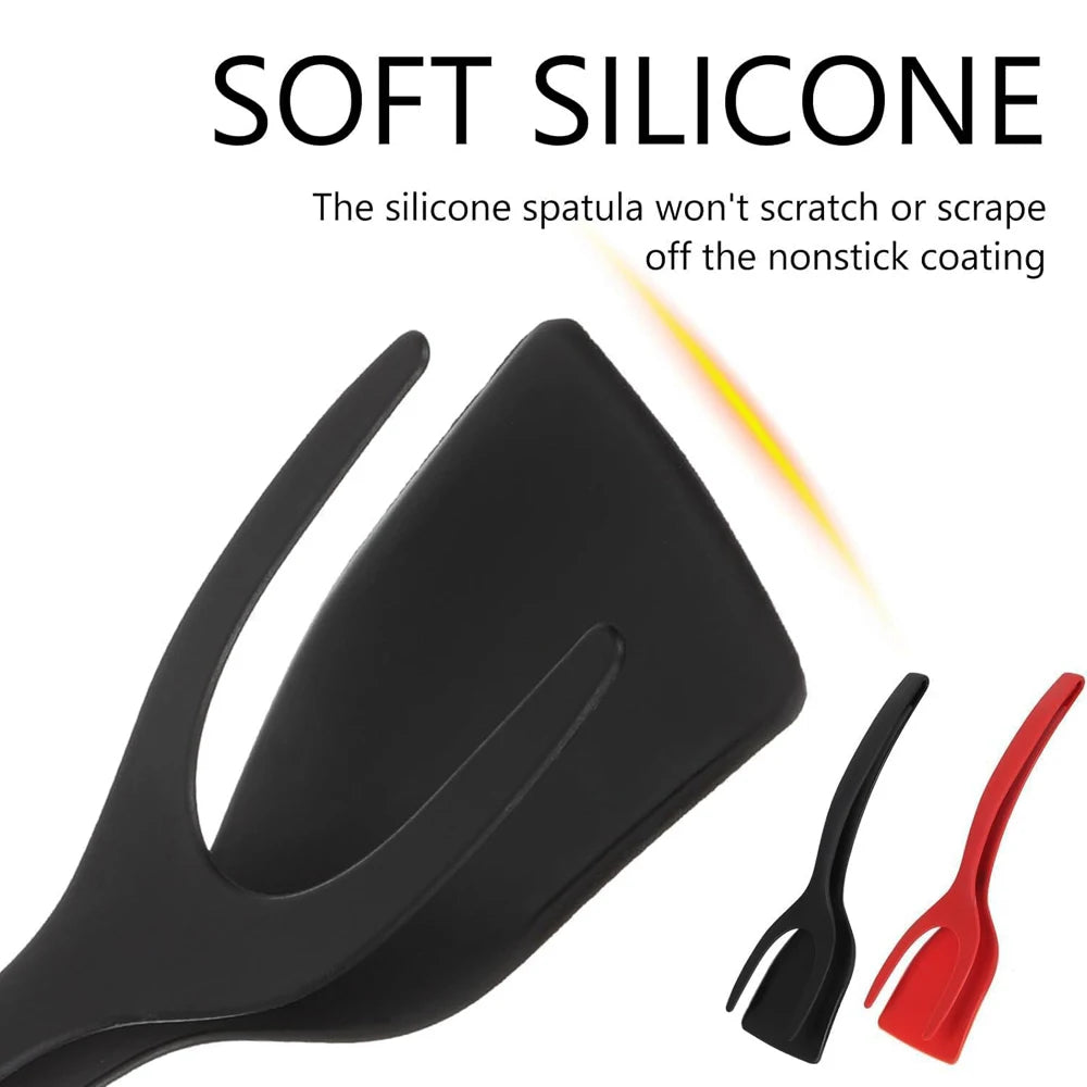 New 2 in 1 Grip Flip Spatula Tongs Egg Flipper Spatula Nylon Non Stick Coating Pancake Fish French Toast Omelet Making Tool