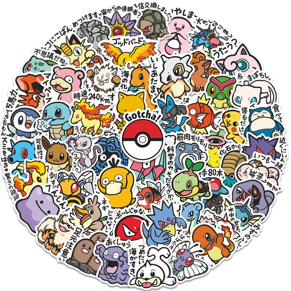 56PCS Cute Anime Pokemon Stickers Cartoon Pikachu Graffiti Sticker for Laptop Motorcycle Stationery DIY Kids Toys Decoration