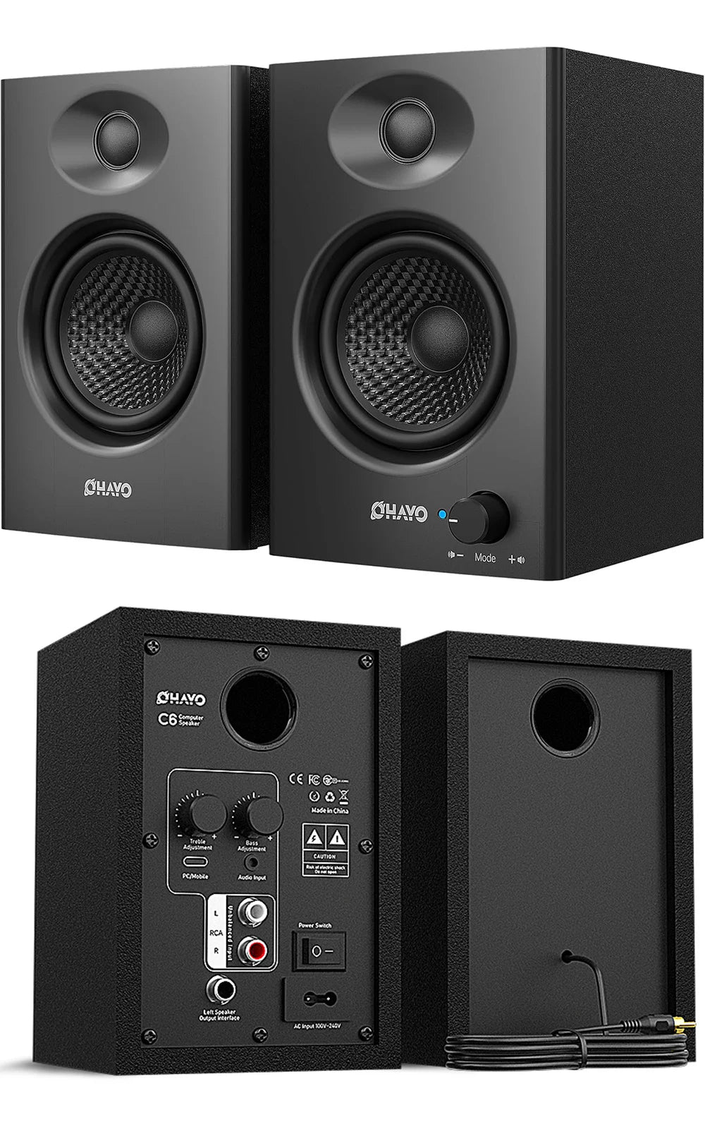 OHAYO 60W Computer Speakers for Music Gaming, Active Bluetooth 5.3, Stereo 2.0 Speakers for Desktop PC or Laptop, Aux RCA Input