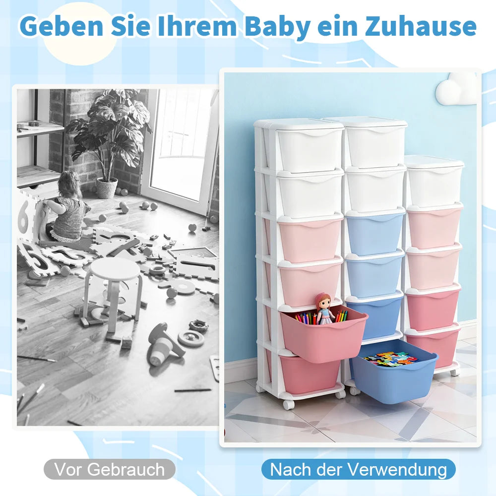 6/5 Tier Drawer Storage Cabinet Stackable Dustproof Storage Organizer with Wheels Floor-standing Storage Box Office Supplies