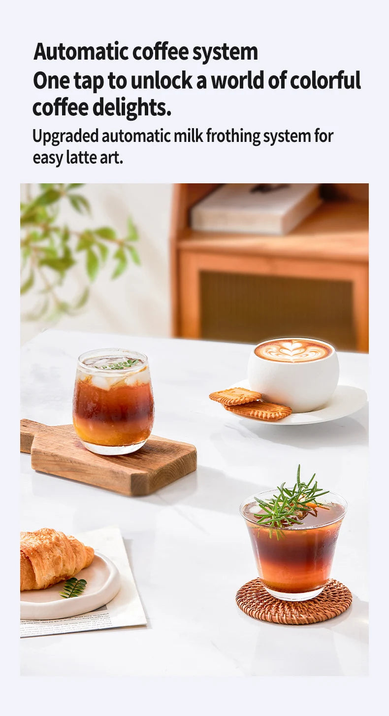 Multifunctional fancy coffee machine,Automatic milk frothing and cleaning functions,Cold/Hot Extraction ,Intelligent color scree