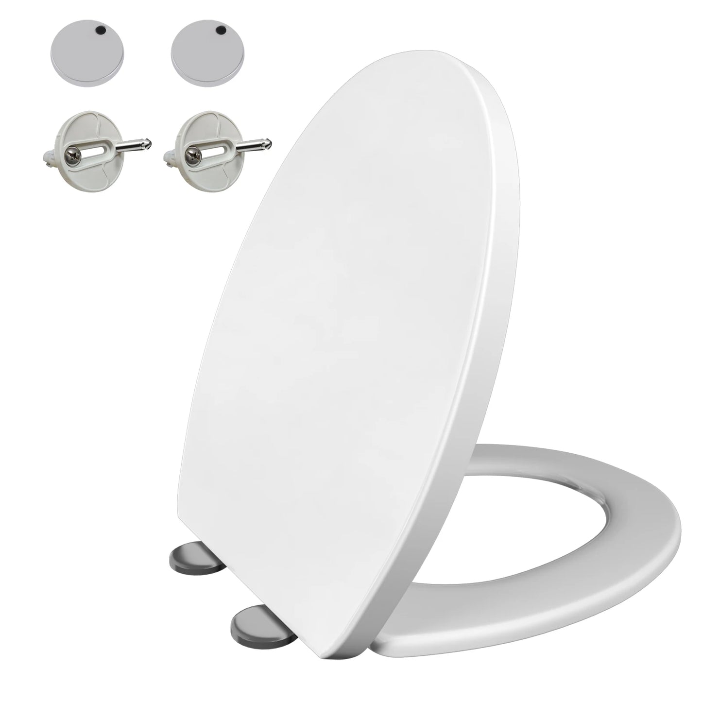 White Soft Close Toilet Seat with Quick Release for Easy Clean Toilet Seat with Adjustable Hinges Standard O Shape Toilet Seat