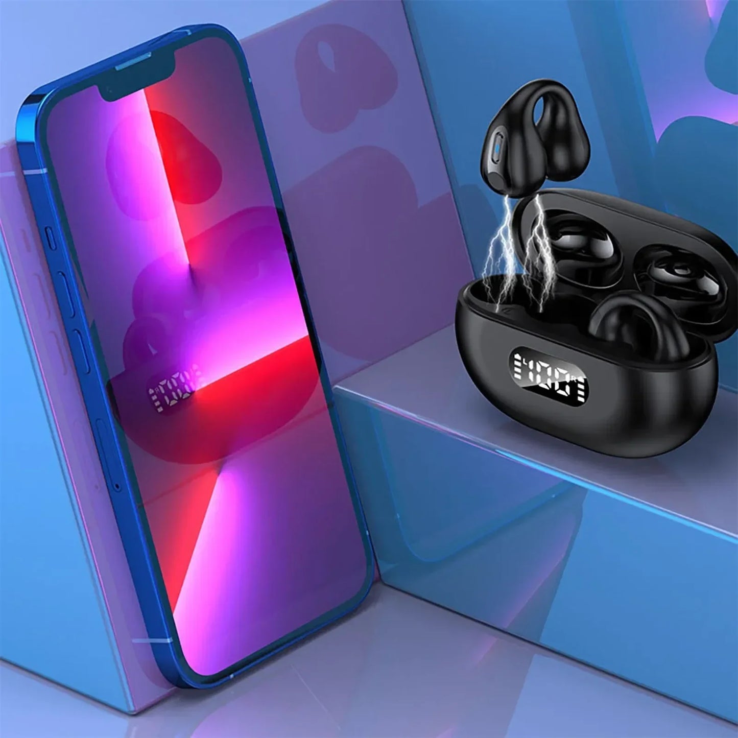 New Wireless Headphones Bluetooth 5.3 Bone Conduction Earphones Earclip Design Touch Control Led Earbuds Sports Headsets