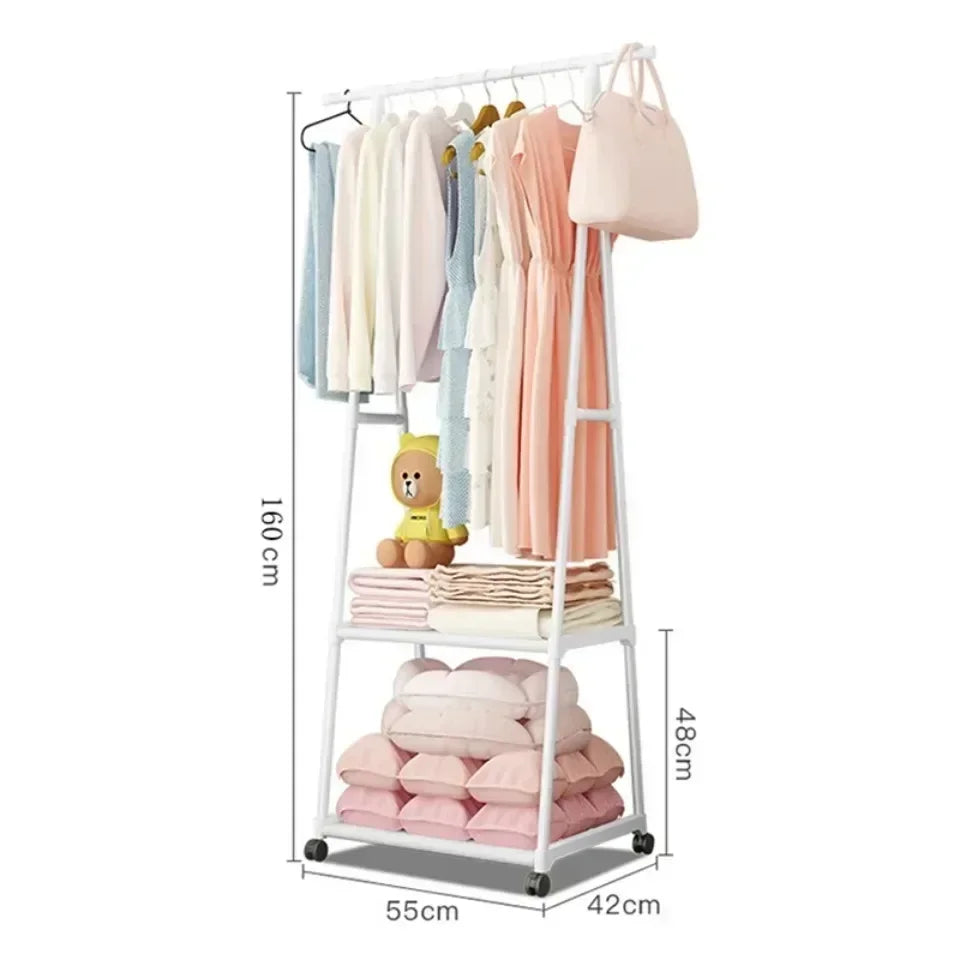 Multifunctional Storage Dormitory Clothes Drying Rack Floor Standing Clothes Rack Simple Clothes Mobile Hanging Clothes Rack