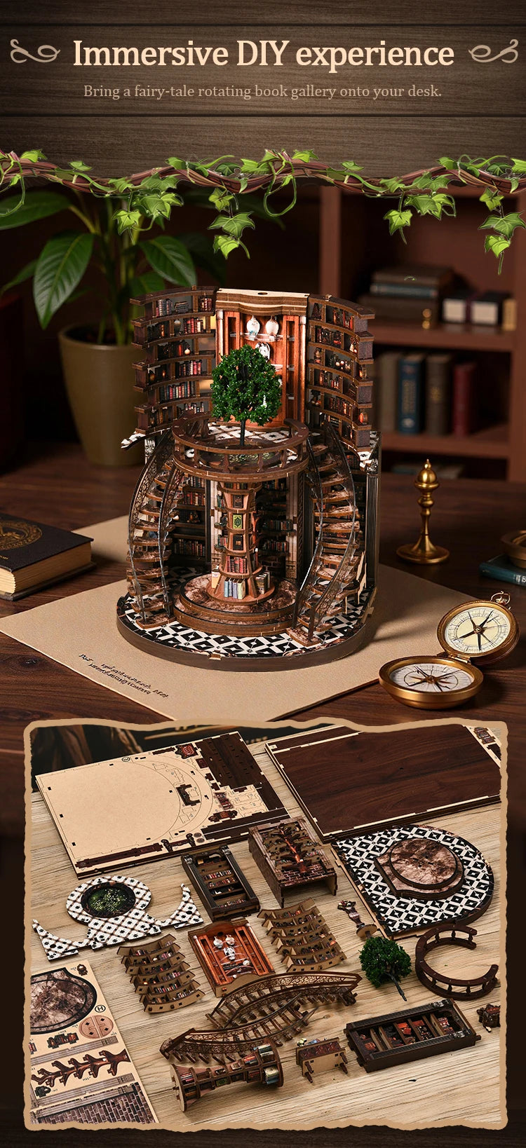 NEW DIY Wooden Book Nook Figurines Miniatures Doll House Kit 3D Puzzle Bookend for Friends Birthday Gifts Home Decor Crafts