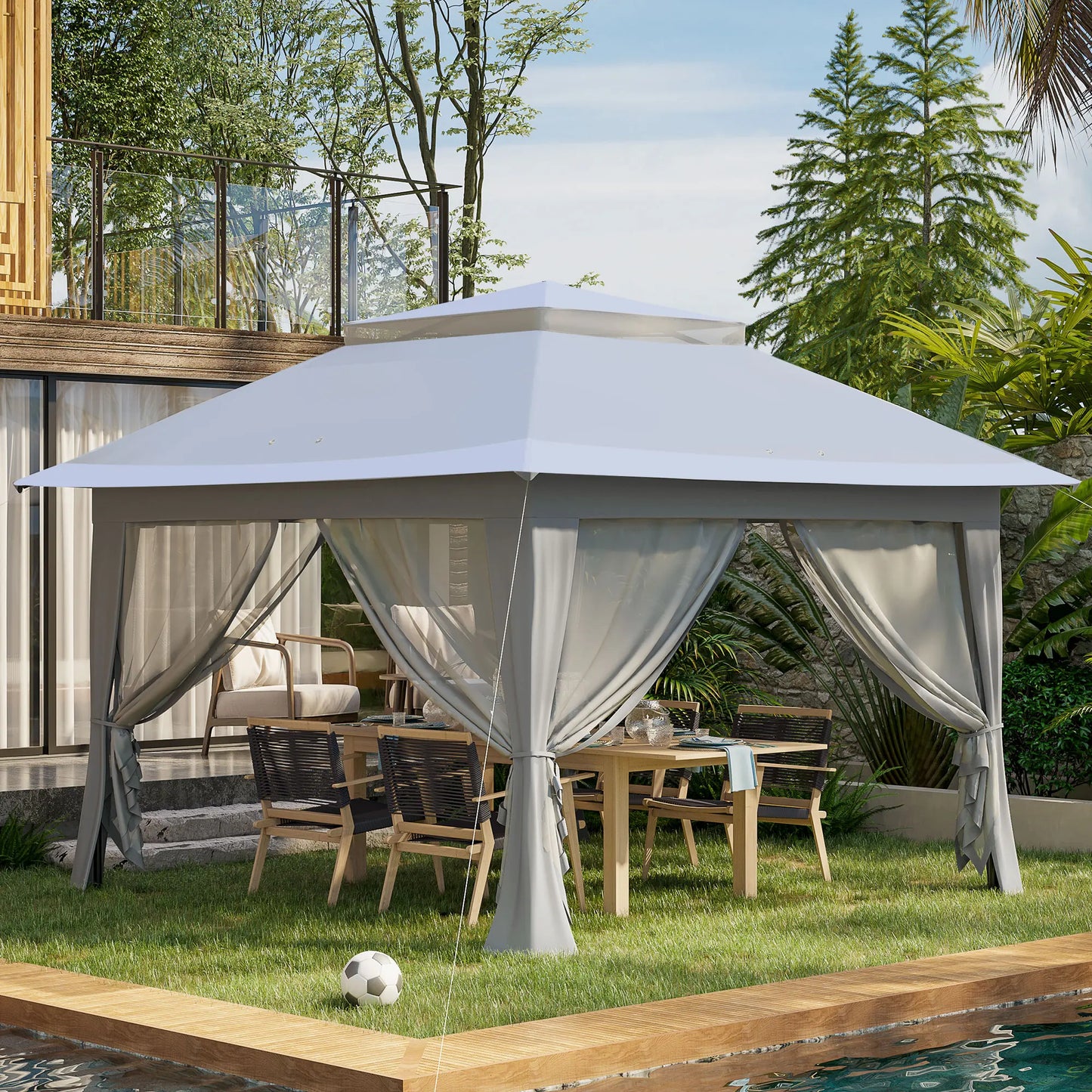 Outsunny 3.6 x 3.6 m Pop up Gazebo with Netting and Wheeled Carry Bag, UPF50+ Height Party Tent Instant Canopy Sun Shade Shelter