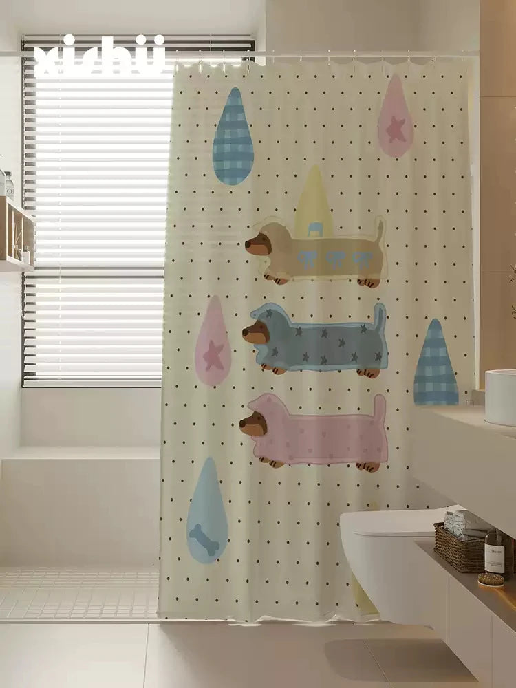 VIKAMA Cartoon Shower Curtain - Waterproof Splash Proof Partition Dry Wet Separation Bathroom Decorative Shower Curtain