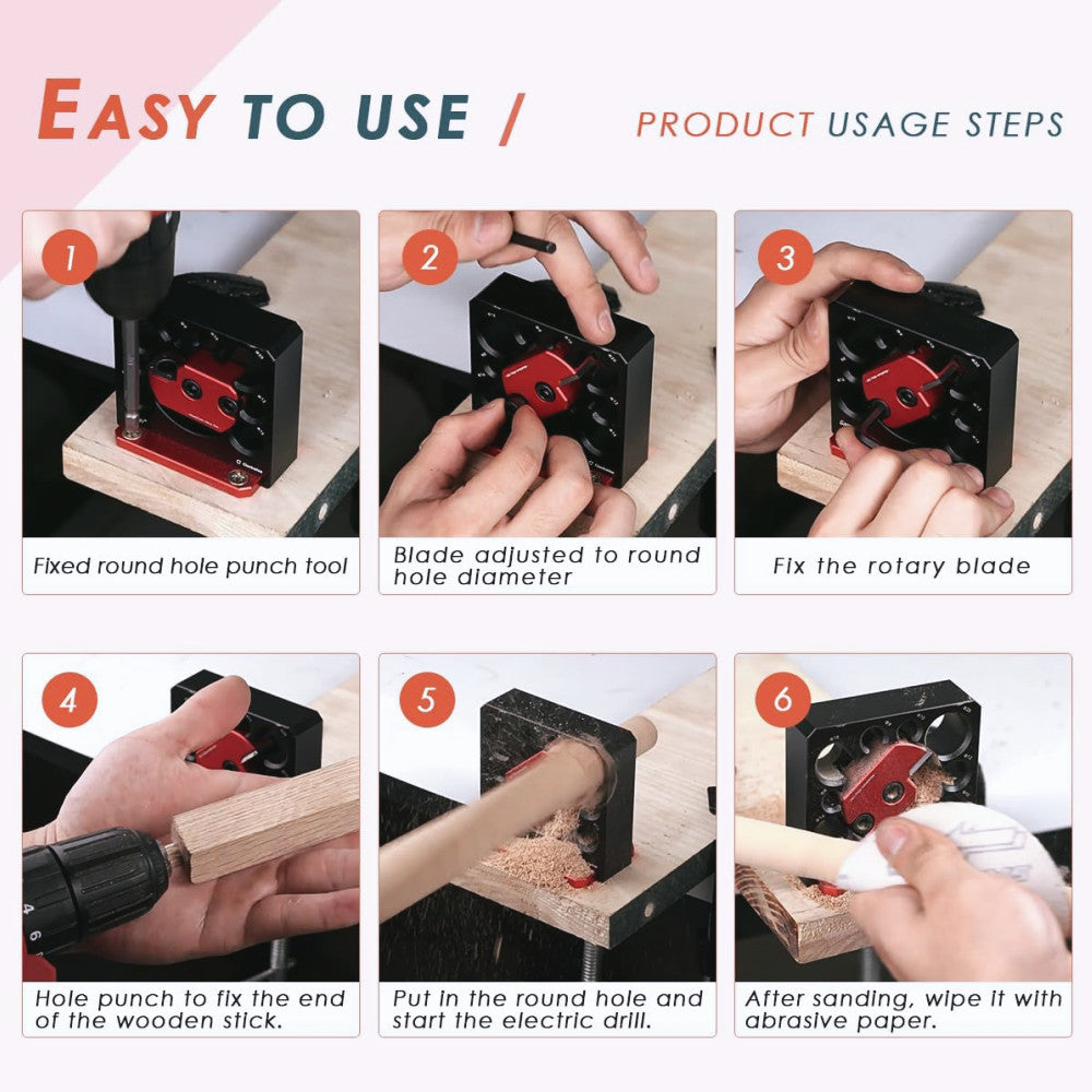 Carbide Inserts Dowel Maker Adjustable Electric Drill Milling Dowel Round, Rod Auxiliary Cylindrical Woodworking Dowel Maker Jig