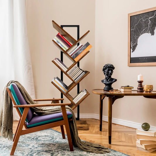 BRIEFNESS 9-Tier Tree Bookshelf,Floor Standing Bookcase,Tree Shaped Book Shelves,Display Storage Shelving Units Storage Rack