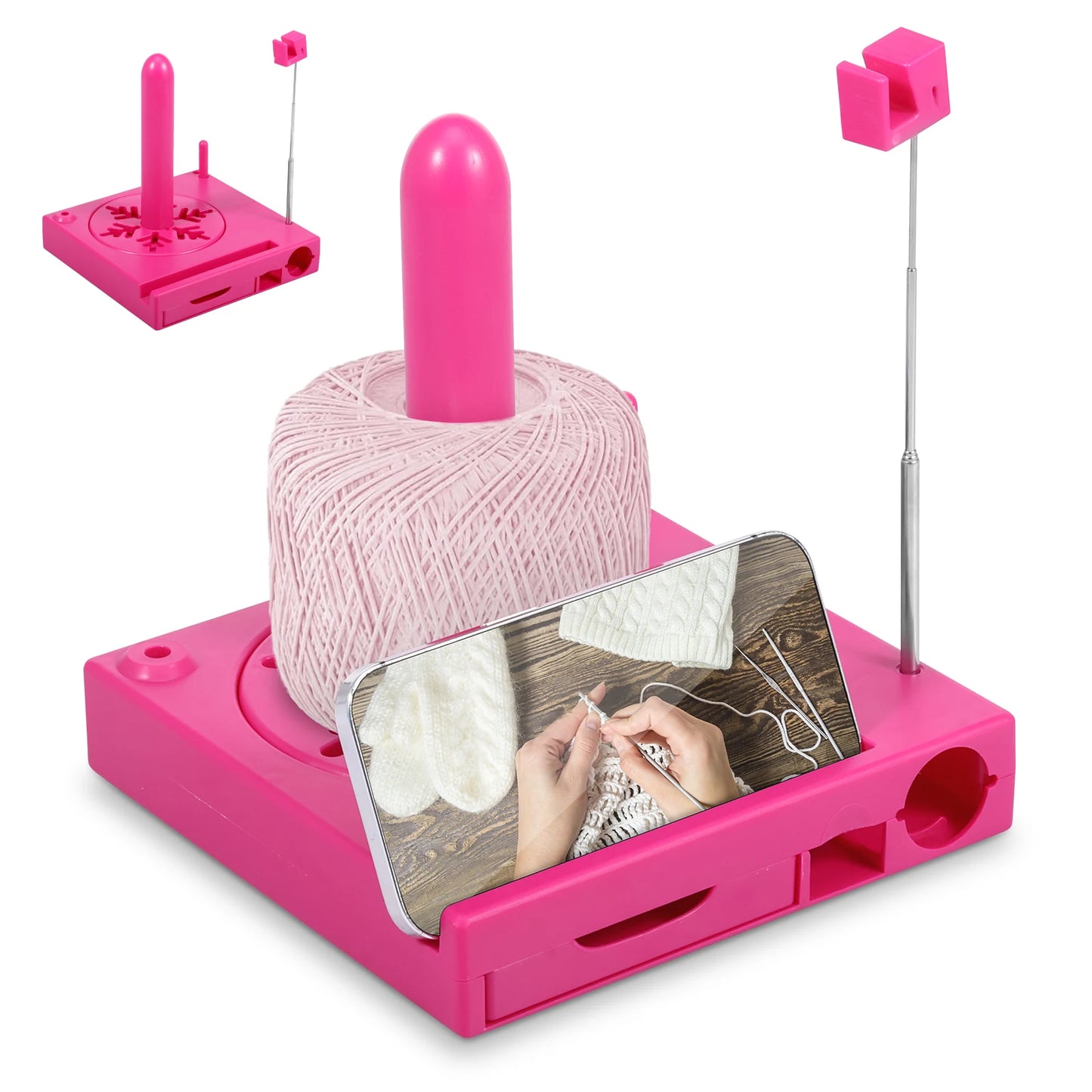 Versatile Yarn Spool Box Portable Crochet Caddy Yarn Organizer Spool Box with Bottom Drawer & Phone Stand for Knitting Lovers