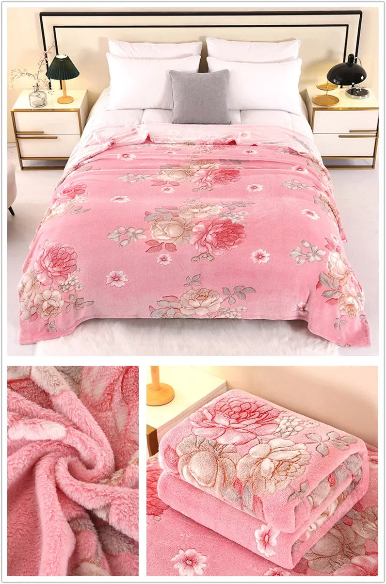 1pc Floral Style Warm Bedspread Fleece Blanket Plaid Travel Shawl Sofa Nap Blankets Home Bedsheet Manta